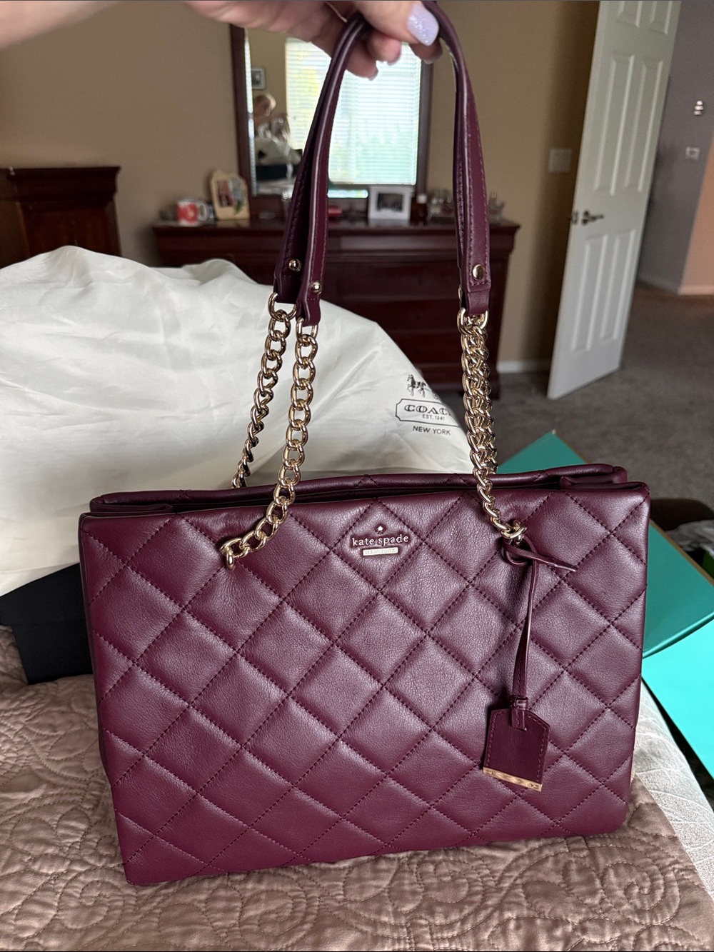 kate spade Emerson Place Phoebe Quilted Tote — Mulled Wine  NWT - Picture 5 of 12